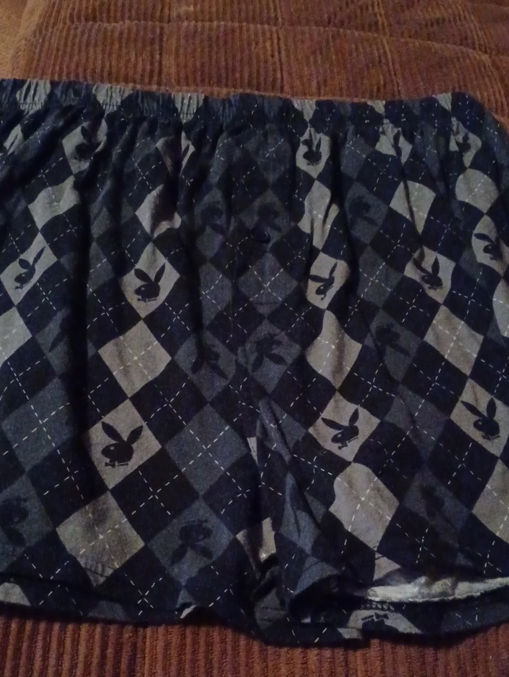 PLAYBOY Black and Gray Argyle Bunny Print Men's Boxers